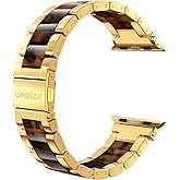 Wearlizer Tortoise Resin Compatible with Apple Watch Bands 38/40/41/42mm Womens, Wristbands Gold Stainless Steel Replacement Classic Strap Metal iWatch Series 11 10 9 8 7 6 5 4 3 SE/Ultra 3 2 1