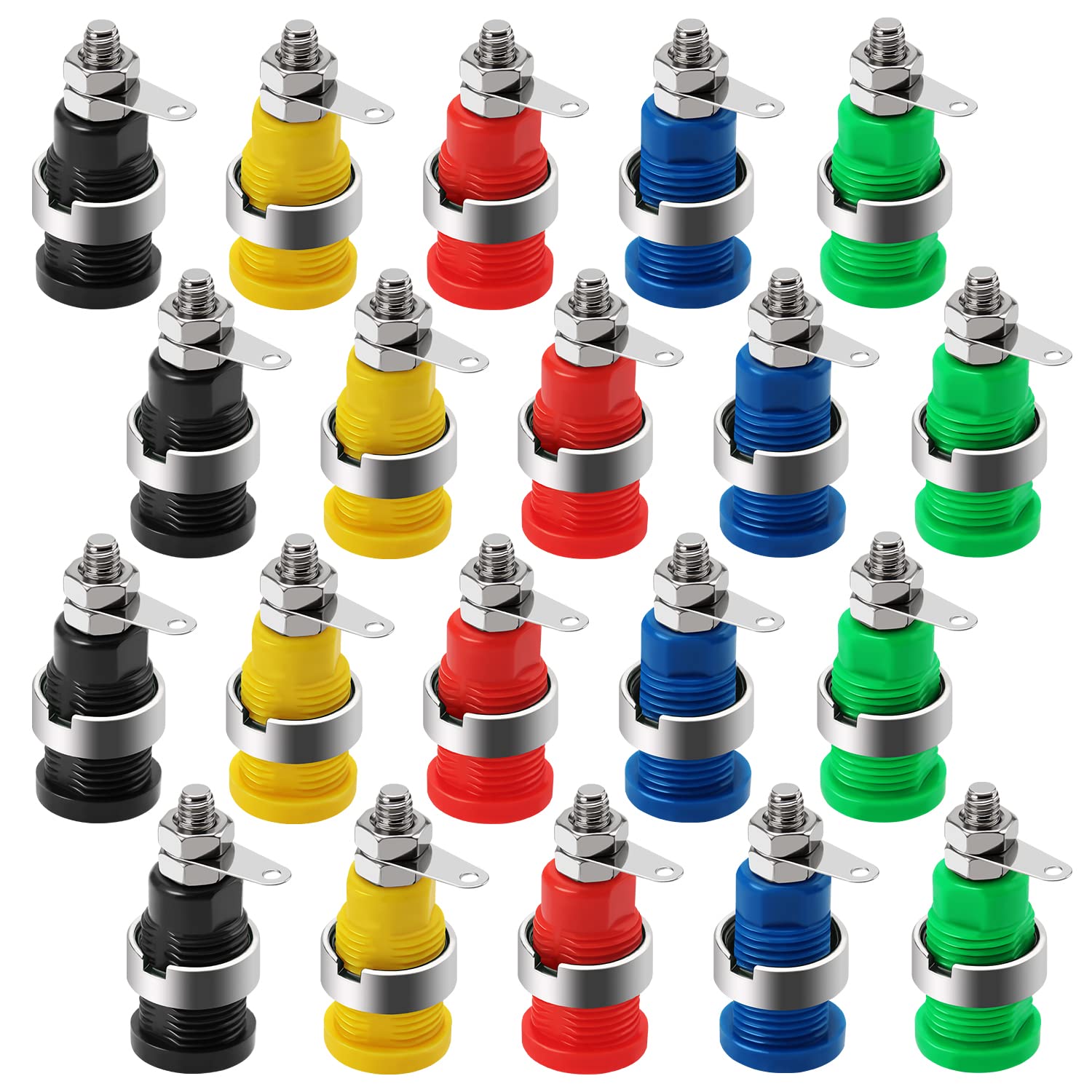 KUOQIY 20 PCS 4mm Banana Socket, Binding Post Banana 4mm, Banana Socket Plug with Safety Protection (5 Color, Red, Yellow, Black, Blue, Green) — image 1