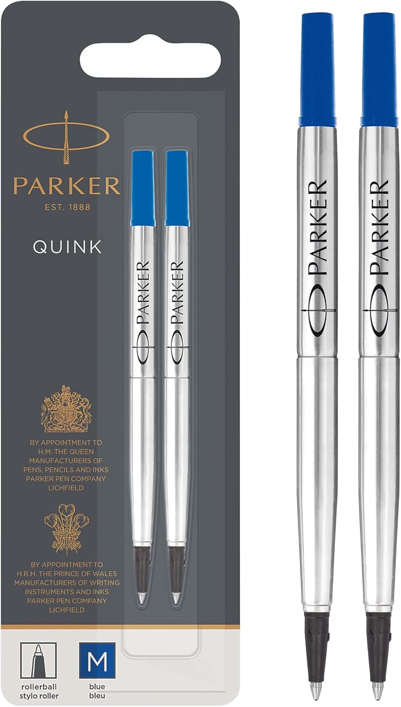 Parker Rollerball Pen Refills Medium Blue QUINK Ink 2 Count