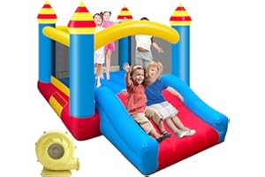 rolonal Bounce House, Inflatable Bouncer with Air Blower,Jumping Castle with Slide for Kids 3-10, Family Backyard Bouncy Castle,Sewn from Ultra-Durable Thick Material,Idea for Kids