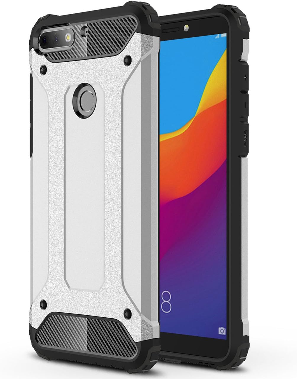 SPAK Honor 7C/Y7 Prime 2018 Case,PC + TPU Hybrid Armor Design Dual Layer Protective Shell Hard Back Cover Case for Honor 7C/Y7 Prime 2018 (Silver)
