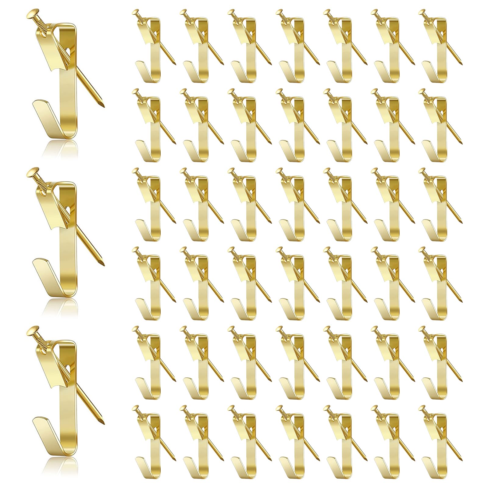 45Pcs Picture Hooks Kit, Picture Hooks, Photograph Hooks and Nails, Heavy Duty Wall Hangers for Photo Frames, Mirror, Clocks & Wall Art, Easy Installation, Ideal for Office and Home Use (Gold)