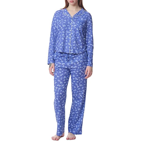 Karen Neuburger Pigiama Da Donna In Flanella Con Henley A Maniche Lunghe E Slip Comodo - Blu, Taglia S