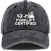 Forklift Certified, Funny Baseball Cap, Dad Hat, Trucker Hat, Vintage Cotton Washed Black Cap, One Size