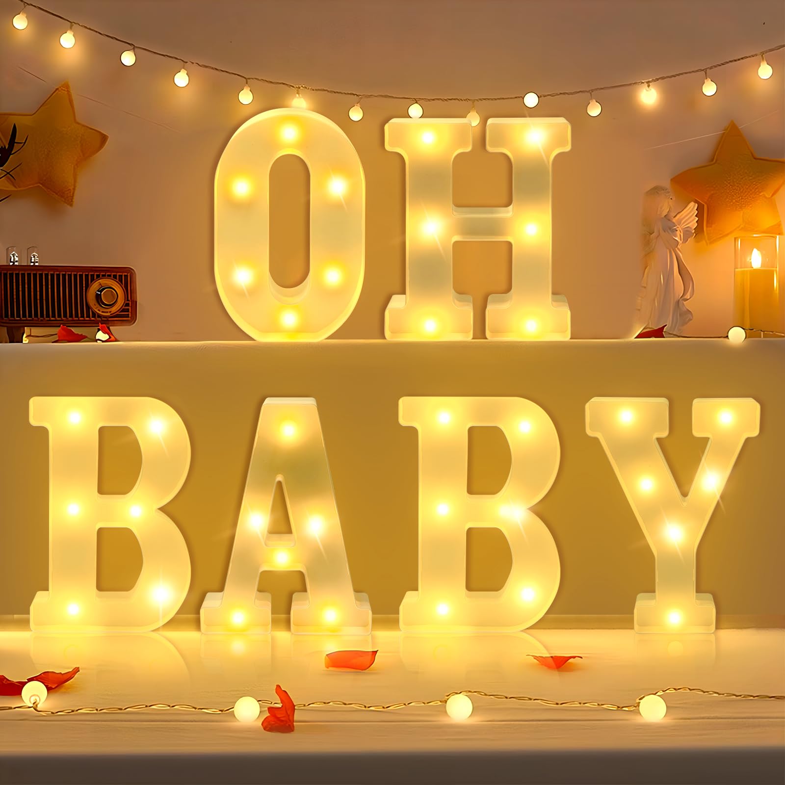 Photo 1 of Oh Baby Light Up Letters Marquee Sign for Baby Shower, Gender Reveal Party Decor Wall Hanging, Table Decor, Birthday Pregnancy Celebration (8.27in)
