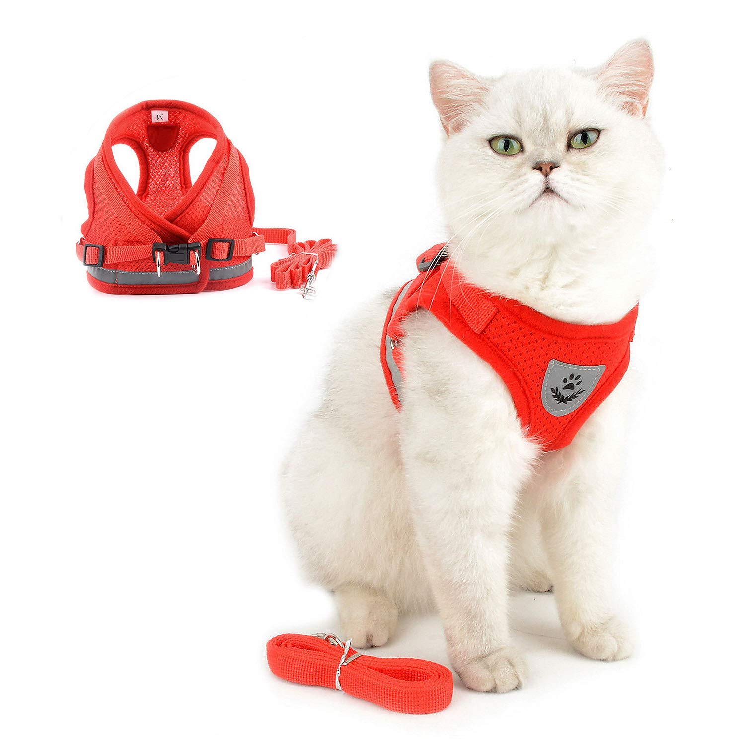 SELMAI Escape proof Cat Harness and Leash Mesh Reflective No Pull No Choke Step-in Padded Vest for Kitten Small Pet Puppy Doggies Easy on off Dog Leads Walking Training Outdoor Red S
