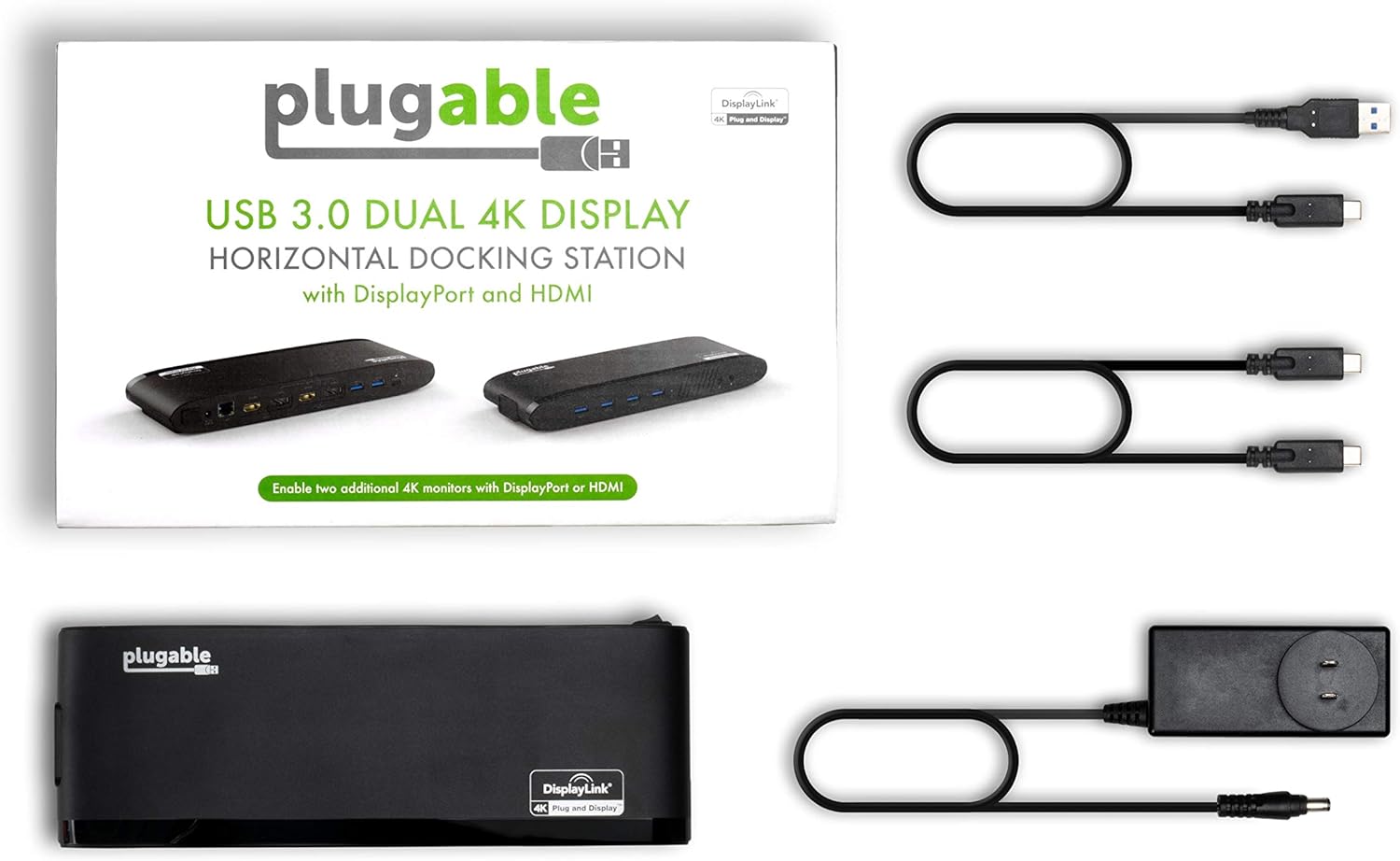 Plugable USB 3.0 Dual 4K Display Horizontal Docking Station with DisplayPort and HDMI for Windows (Dual 4K DisplayPort & HDMI, Gigabit Ethernet, Audio, 6 USB Ports): Computers & Accessories