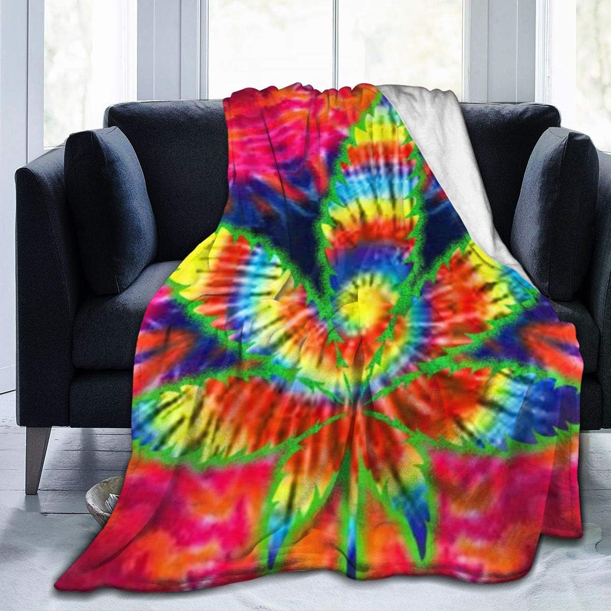 Trippy Leaf Paisley Marijuana Weed Micro Fleece Flannel Throw Blanket