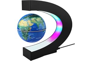REHAVE Novelty Gifts for Kids, Boys, Girls, Birthday Gift for Men, Gifts for Boss, Boyfriend, Graduation Gift for Him, Magnetic Levitation Floating World Map Globe with C Shape Base, With LED Lights