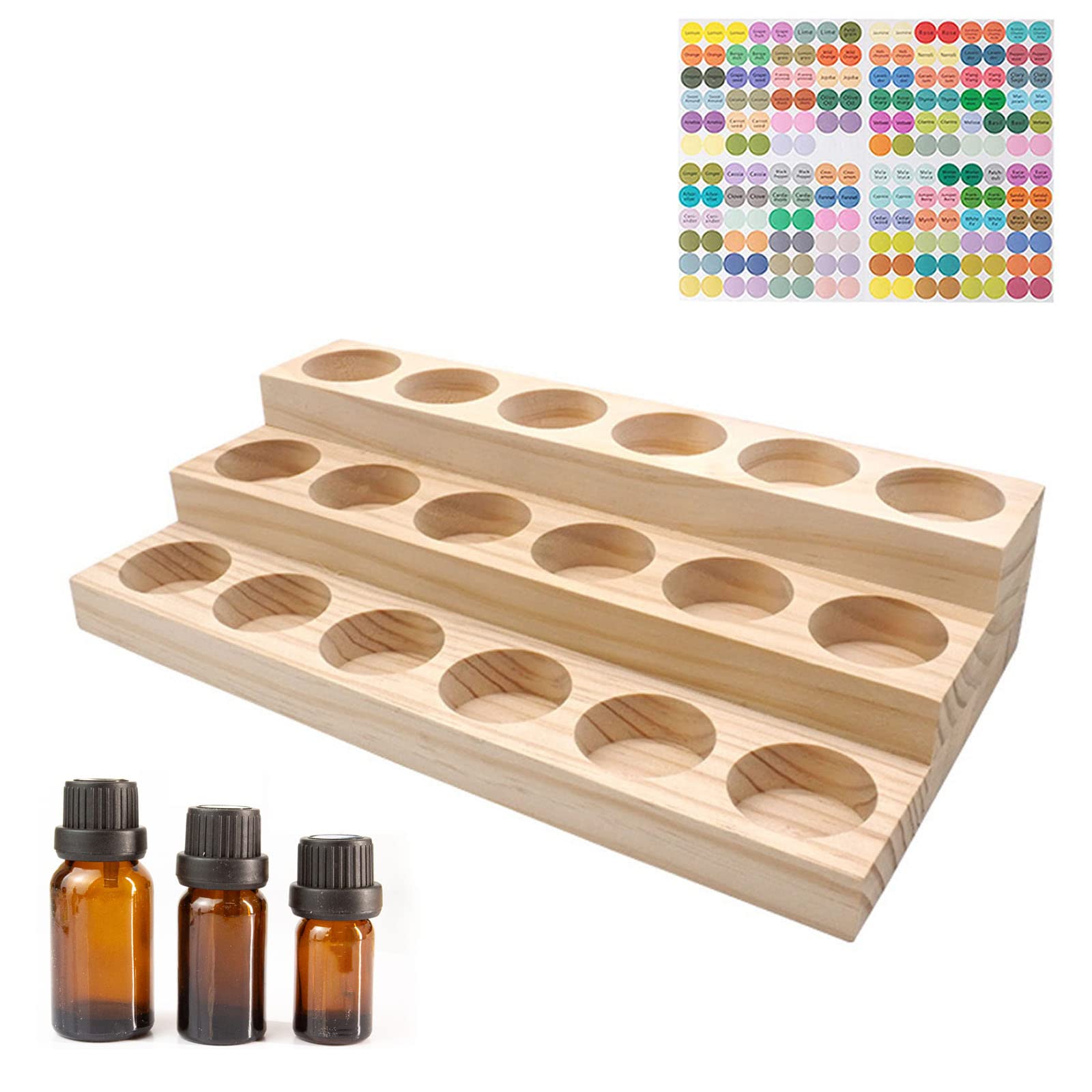Essential Oil Storage Box Wooden Essential Oils Display Organizer 3-Tiers 18 Slots Stand Holder for 5 to 15 ml Bottles Nail Polish Collection