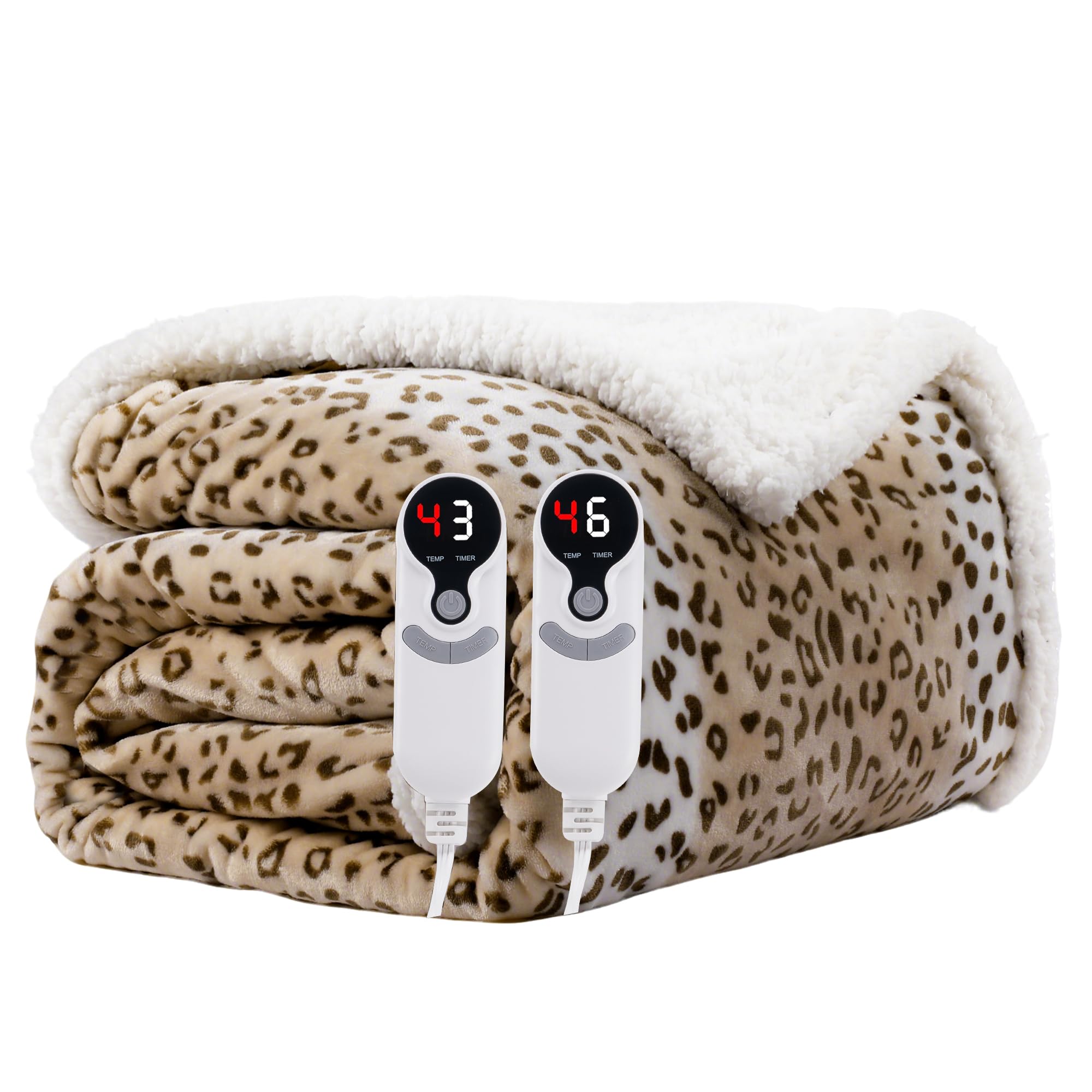 Photo 1 of Electric Heated Blanket King Size 90"x100" - Microplush & Sherpa Fabric Dual-Sided, 9 Heat Settings & 10 Hours Auto Off, Cozy Warming Throw for Office or Bed, Machine Washable, Beige Leopard Print