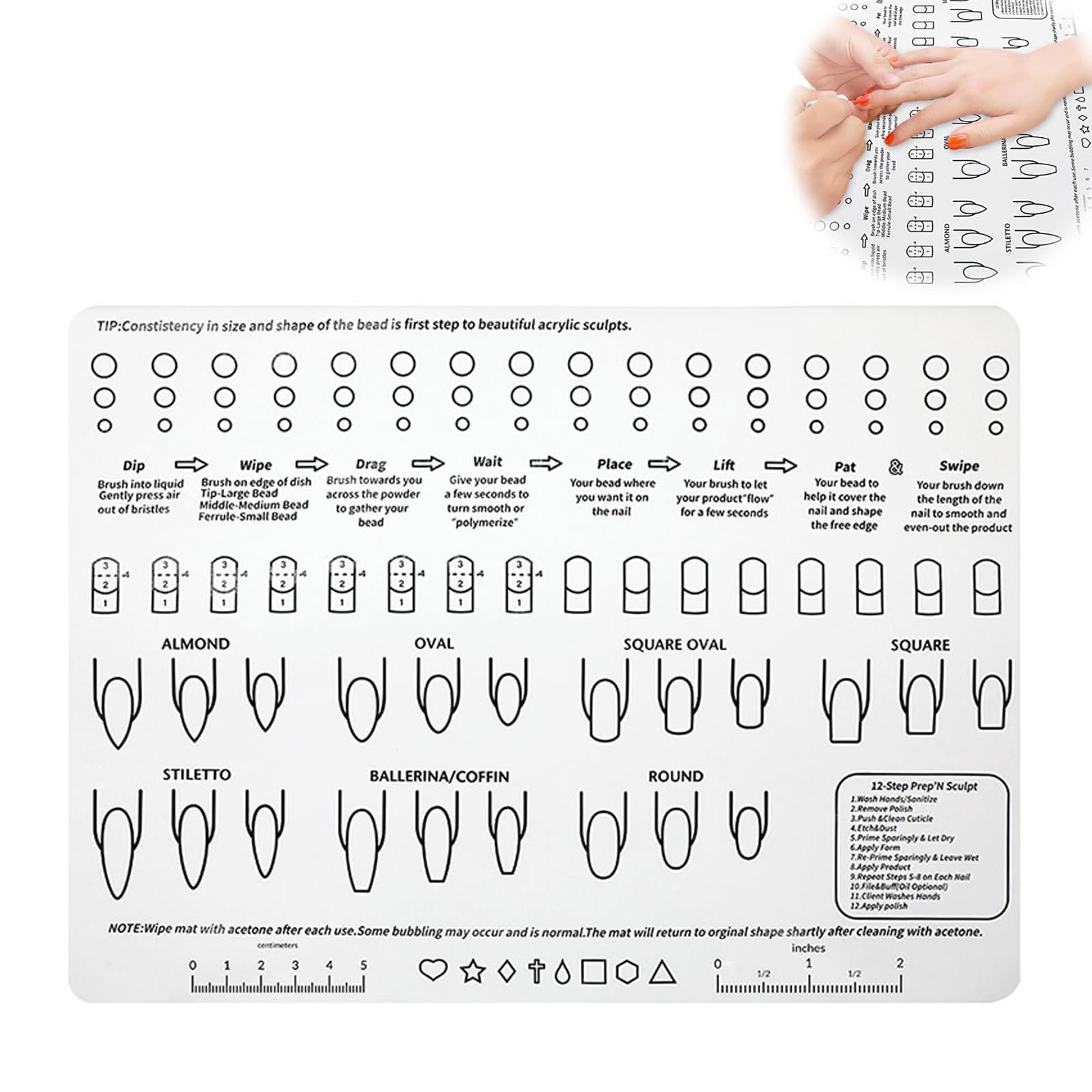 Vokowin Acrylic Nail Training Mat, Nail Art Manicure Silicone Mat, Foldable Washable Table Pad Nail Practice Workspace Design Plate for DIY Application Practice Manicure Tools (K326-1)