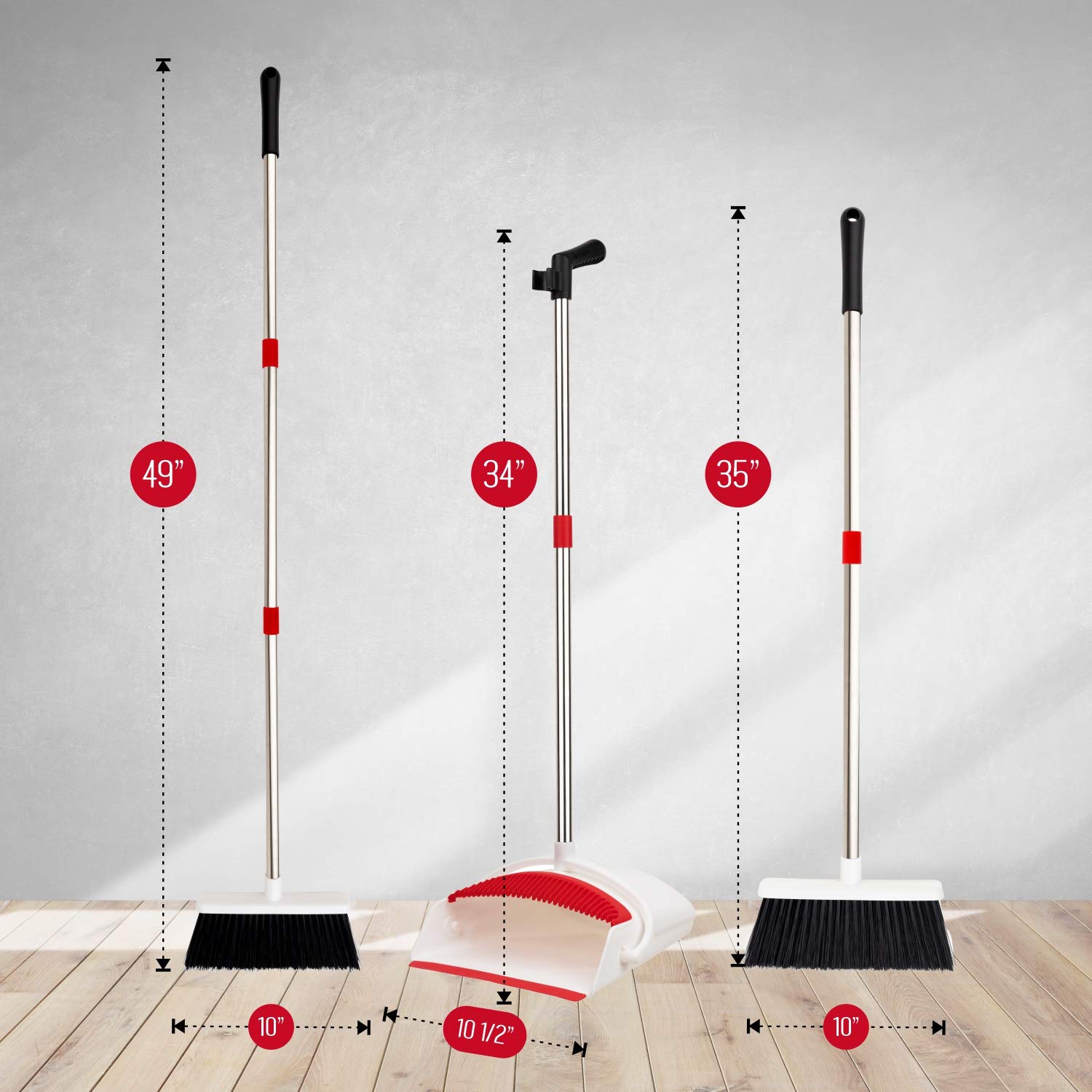 Broom and Dustpan Set - Strongest NO MORE TEARS 80% Heavier Duty - Upright Standing Dust Pan with Extendable Broomstick for Easy Sweeping - Easy Assembly Great Use for Home Kitchen Room Office Lobby: Industrial & Scientific