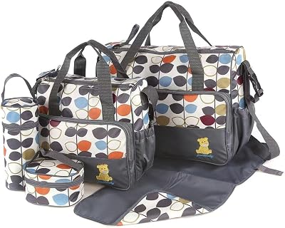 just4baby 5pc Insulated Thermal Diaper Changing Hospital Bag Set Grey Leaves