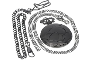 FOBTIME Vintage Brass Antique Black Case Pocket Watch Fob Watch for Men Women with 1 PC Necklace Chain 1 PC Clip Key Rib Chain