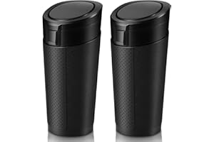 Hiitytin Car Trash Can Bin with Lid, 2 Packs Mini Leakproof Garbage Can for Vehicle, Cup Holder Trash Can, Small Trash Bin for Cars, Home, Bedroom, Office(Black)