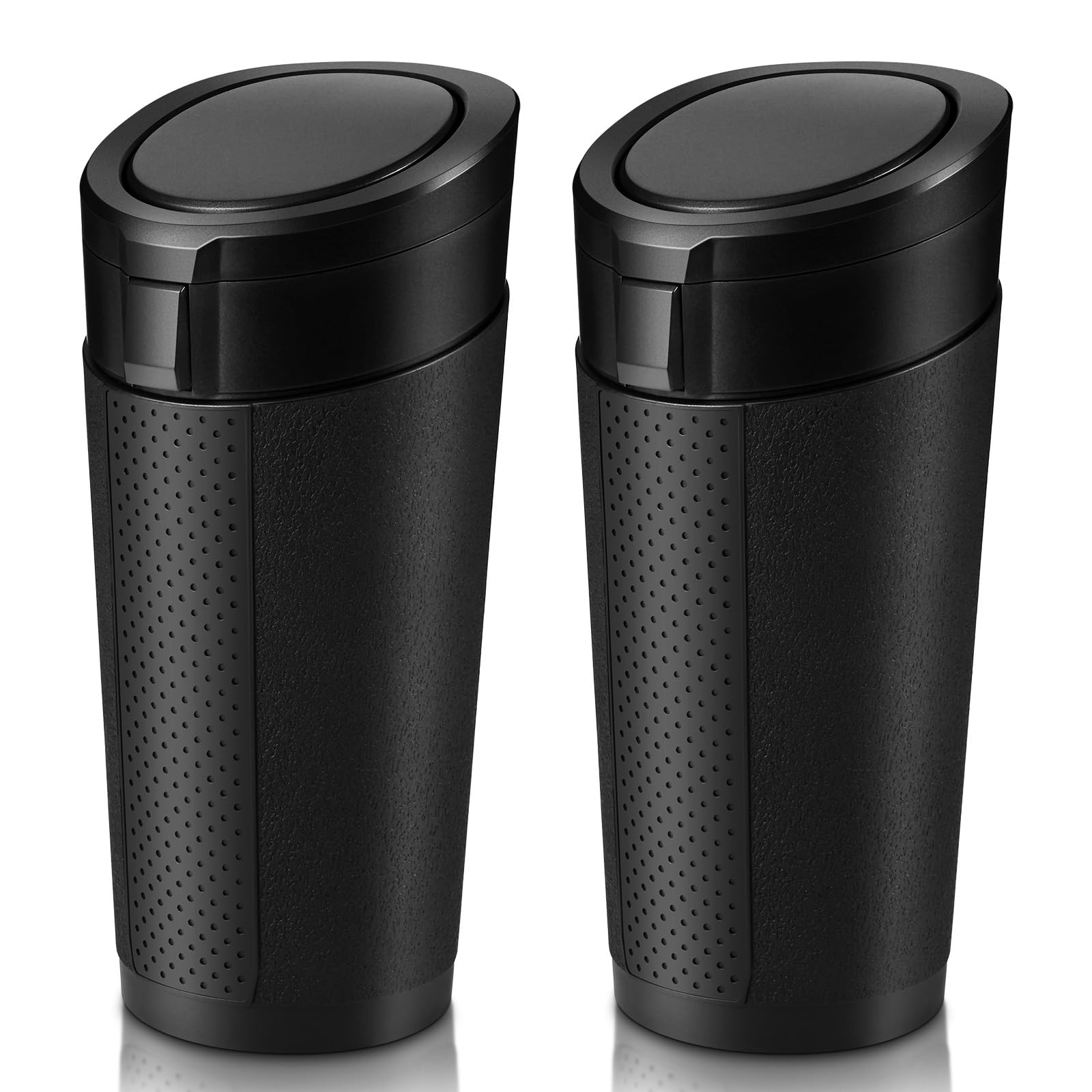 Photo 1 of Car Trash Can Bin with Lid, 2 Packs Mini Leakproof Garbage Can for Vehicle, Cup Holder Trash Can, Small Trash Bin for Cars, Home, Bedroom, Office(Black)