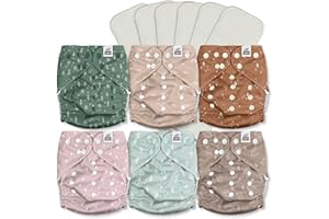 Mama Koala 3.0 Cloth Diapers for Babies with Suede Cloth Lining, Reusable One Size Pocket Diapers for Newborns and Toddlers, 6 Pack with 6 5-Layer Natural Inserts (S-My Warm Heart)