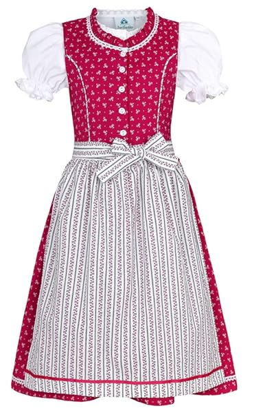 Isar-Trachten Kinder Dirndl Julienne - Pink - 3-TLG. Kleid Bluse Schürze für Mädchen Oktoberfest Kirchweih Hochzeit Sonntagau