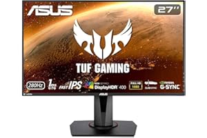 ASUS TUF Gaming VG279QM 27” HDR Monitor, 1080P Full HD (1920 x 1080), Fast IPS, 280Hz, G-SYNC Compatible, Extreme Low Motion Blur Sync (ELMB SYNC), 1ms, DisplayHDR 400,, BLACK