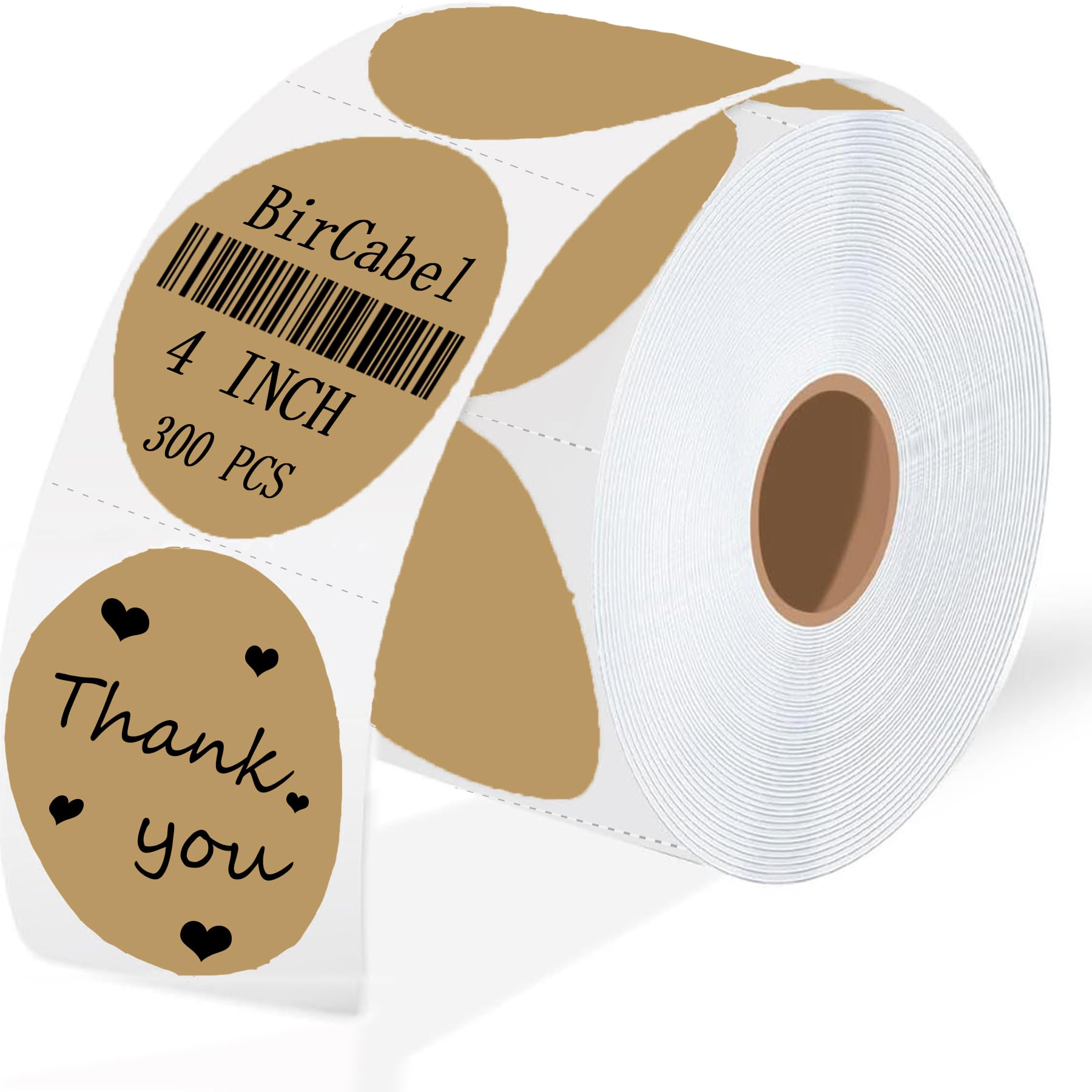 Photo 1 of 4 Inch Large Brown Circle Thermal Labels, Self-Adhesive Round Inventory Stickers, Multi-Purpose Round Roll Thermal Printing Stickers for Business and Domestic Use-300 Labels/Roll