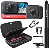 Insta360 ONE R Twin Edition Action Camera Bundle with Invisible Selfie Stick, Carrying Case, and Tempered Glass Screen/Lens P