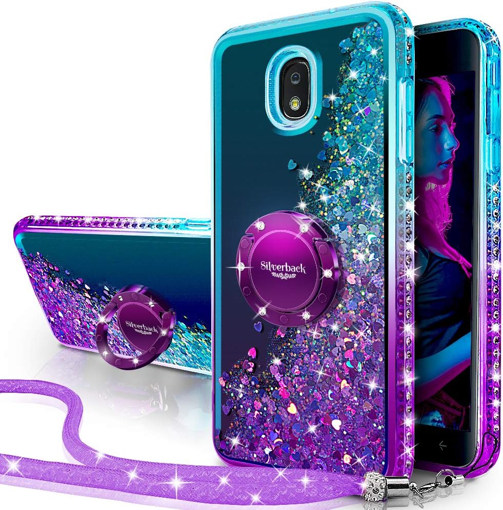Silverback Galaxy J3 2018/J3 Star/J3 Achieve/Express Prime 3/Amp Prime 3 Case, Girls Women Moving Liquid Holographic Glitter Case with Ring Stand Bling Case for Samsung J3V J3 V 3nd Gen -Purple