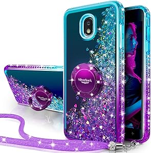Silverback Galaxy J3 2018/J3 Star/J3 Achieve/Express Prime 3/Amp Prime 3 Case, Girls Women Moving Liquid Holographic Glitter Case with Ring Stand Bling Case for Samsung J3V J3 V 3nd Gen -Purple