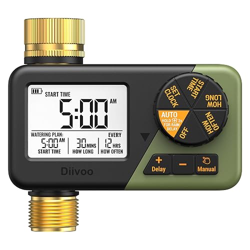 Diivoo Water Sprinkler Timer with Brass Inlet & Outlet, Irrigation Hose Timer with Weekly and Daily Frequency Irrigation, Rain Delay and Manual Watering for Lawns and Gardens