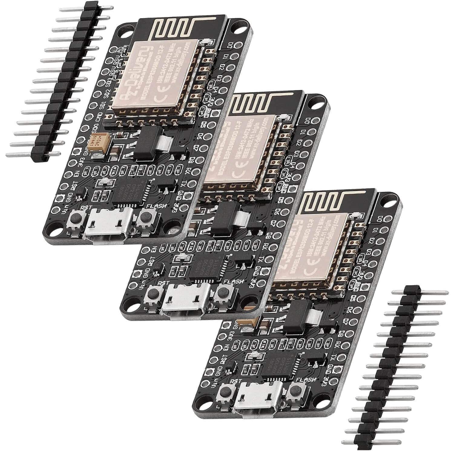 AZDelivery NodeMCU V2 WiFi Amica ESP8266 ESP-12F I2C Development Board CP2102 3.3V IoT Open Source Serial Wireless Module PWM IIC Unsoldered compatible with Arduino Including E-Book! (Pack of 3)