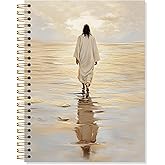 OSLYSOF Jesus Christian Spiral Notebook, Jesus Walking on Water Journaling Notebook, Bible Verse Notebooks for Note Taking, Religious Prayer Journal for Woman, 5.5x8.3 Inch with 164 Pages