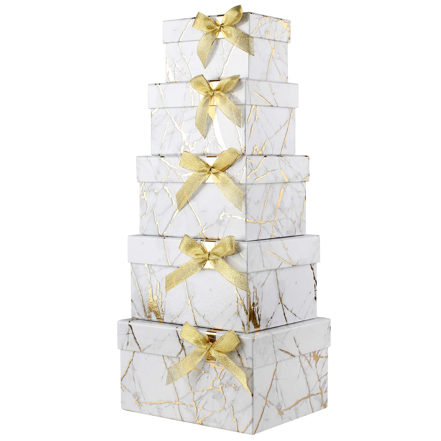 Briful Gift Boxes with Lids Sweets Gift Box, Set of 5 Marbling Boxes for Presents Hat Box Rectangular Storage Boxes Gift Packaging for Women, Wedding Party, Crafts