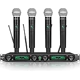 MicrocQueen UHF Wireless Microphone System, with 4 Handheld Mics, Metal Build, Fixed Frequency, Long Range 400FT, Ideal for P