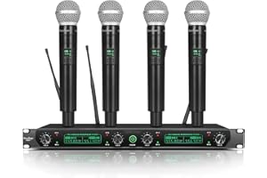 MicrocQueen UHF Wireless Microphone System, with 4 Handheld Mics, Metal Build, Fixed Frequency, Long Range 400FT, Ideal for P