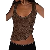 AIHUKOCY Women Sexy Fishnet Knit Glittering Scoop Neck Crop Tank Going Out Top Sheer Mesh Solid Slim Cropped Vest Cami Tops