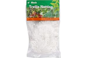 BetyBedy 5 x 15FT Trellis Netting, Heavy-Duty Polyester Plant Trellis Netting, Square Mesh Net for Climbing Plant, Fruits, Vegetables, Vines, Grow Tents (1 Pack, White)