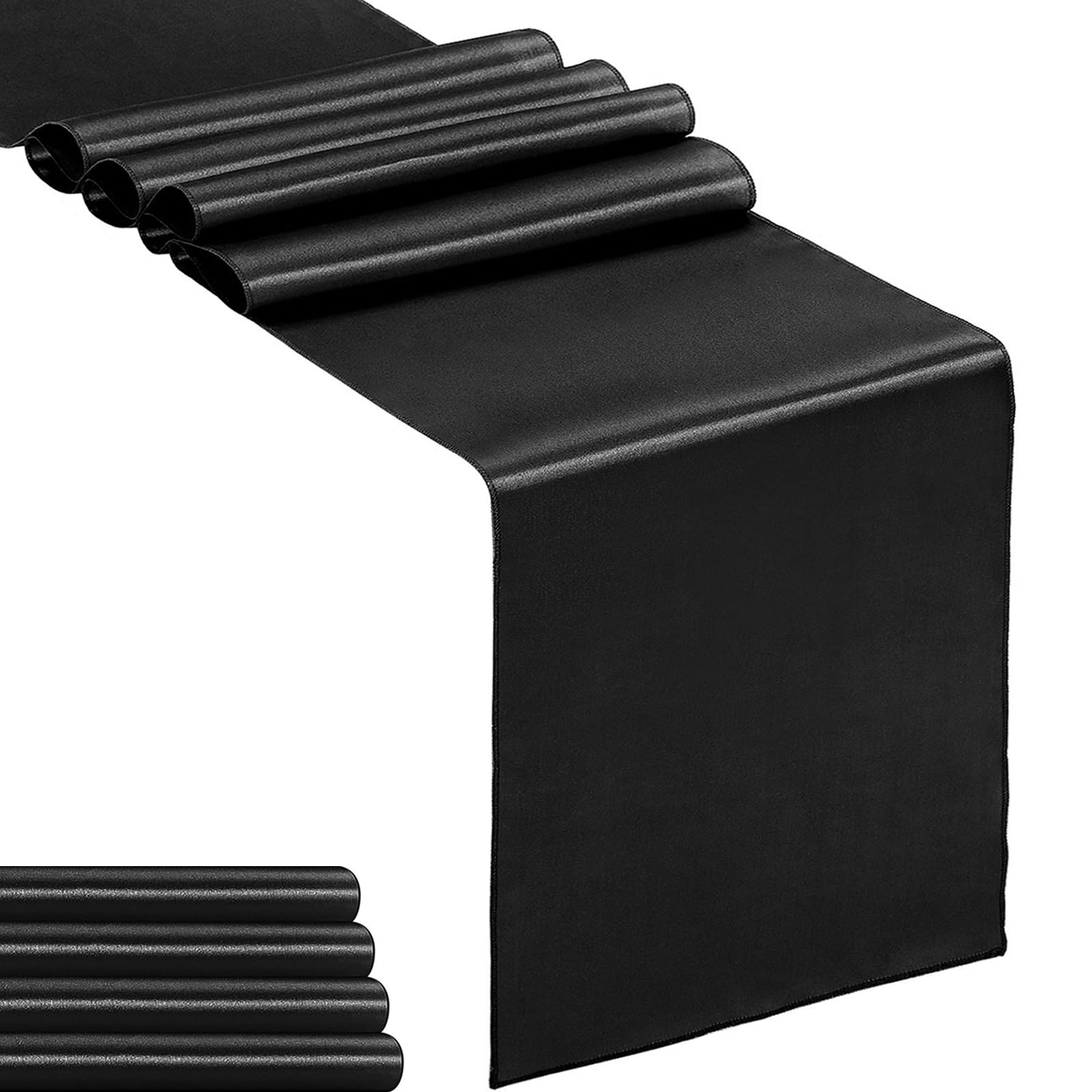 5-Pack Satin Table Runner Black 12 x 108 inches Long, Table Runners for Wedding, Birthday Parties, Banquets Decorations（5 Pack, 12x108 Inch, Black）