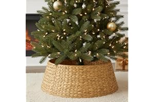 KORDES Hyacinth Christmas Tree Collar 27" - Natural Hand-Woven Basket Base Cover - Warm and Cozy Rustic Farmhouse Decoration - Tree Skirt Alternative - Tree Ring (Large)