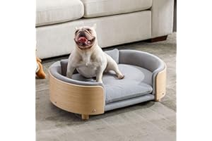 CQSXDA Elevated Dog Bed Pet Sofa with Solid Wood Legs and Bent Soft Backrest, Pet Cat Stool Bed with Velvet Cushion,for Small and Medium Size Dogs Kitten, Light Gray, Mid Size