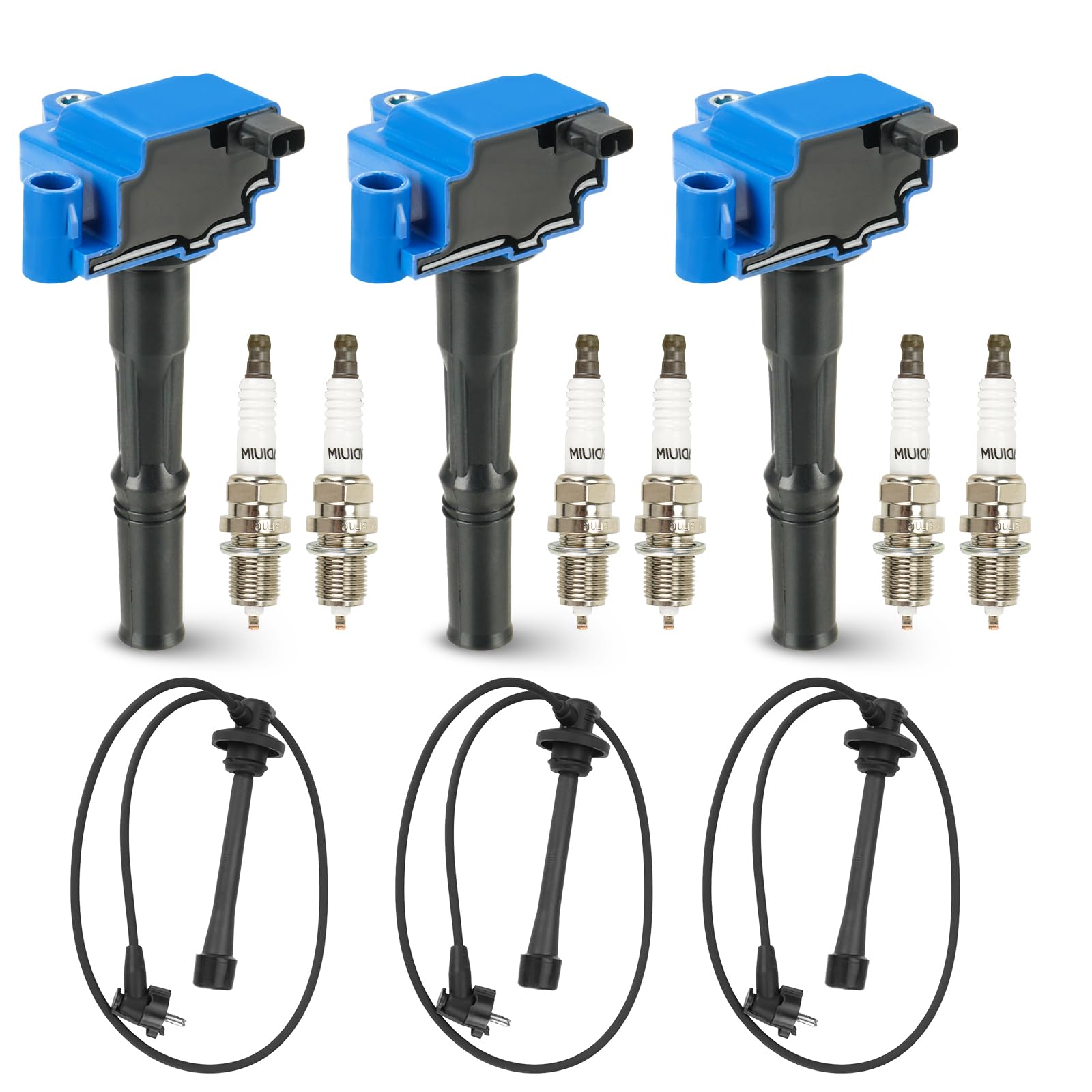 Photo 1 of 3PCS Ignition Coil Pack and 6PCS Iridium Spark Plug with Wireset Fit for Toyota 4Runner T100 Tacoma for Tundra 1995 1996 1997 1998 1999 2000 2001 2002 2003 2004 3.4L, Replace for UF156, Blue