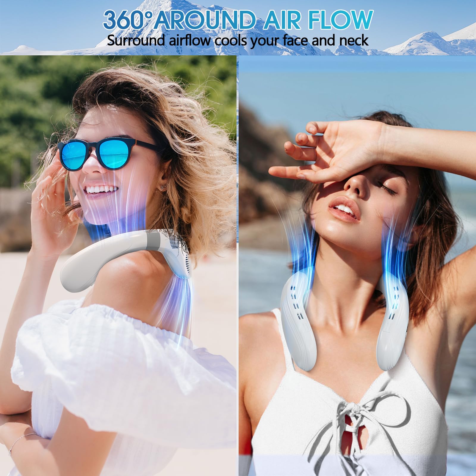 Feenleyin Neck Fan Portable Air Conditioners Personal Fans with Cooling Plate Ergonomic Fan Type-C Rechargeable 5200mAh 360° Airflow Wearable LED Screen 3 Speeds 3 Cooling Setting Gifts