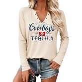 NQIQO Country Music Shirts for Women Long Sleeve Western Concert Outfits | Notched Neck,Soft Fabric,Country Concert