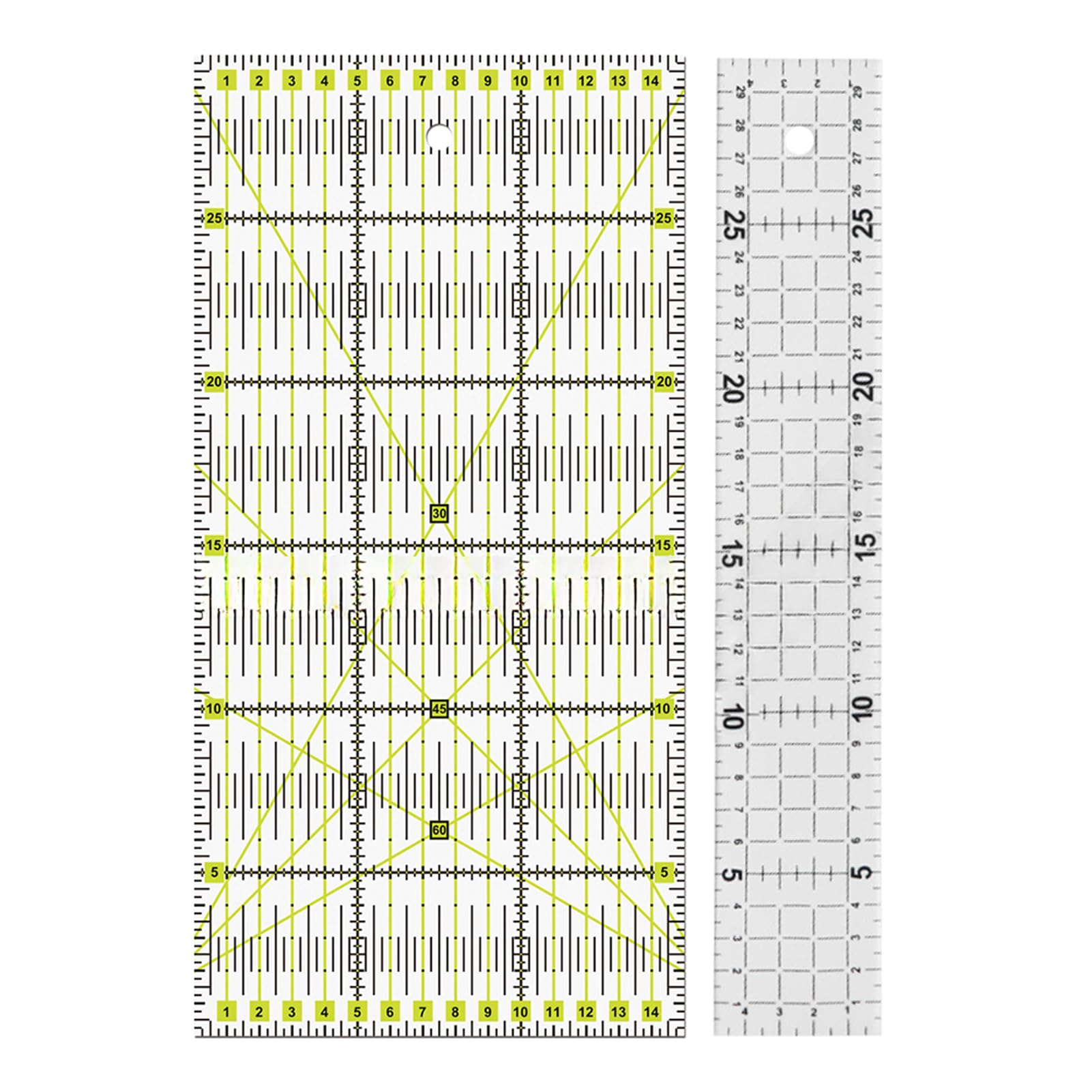 2PCS Quilting Ruler, 11.8x5.9inch and 11.8x2inch Acrylic Non Slip Sewing Ruler with Double Colour Grid Lines, Precise Cutting Quilting & Patchwork Ruler Set for Sewing, Quilting, Measuring(Clear)