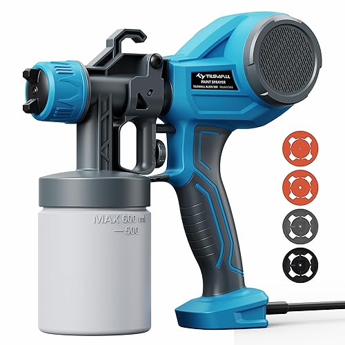 Tilswall Paint Sprayer, Ultra Light Electric Paint Spray Gun with 600 ml Capacity, with 4 Nozzle Sizes, 3 Spray Patterns Ideal for Fences, Sheds,Garden, Furniture, Walls and Ceilings (Blue-1)