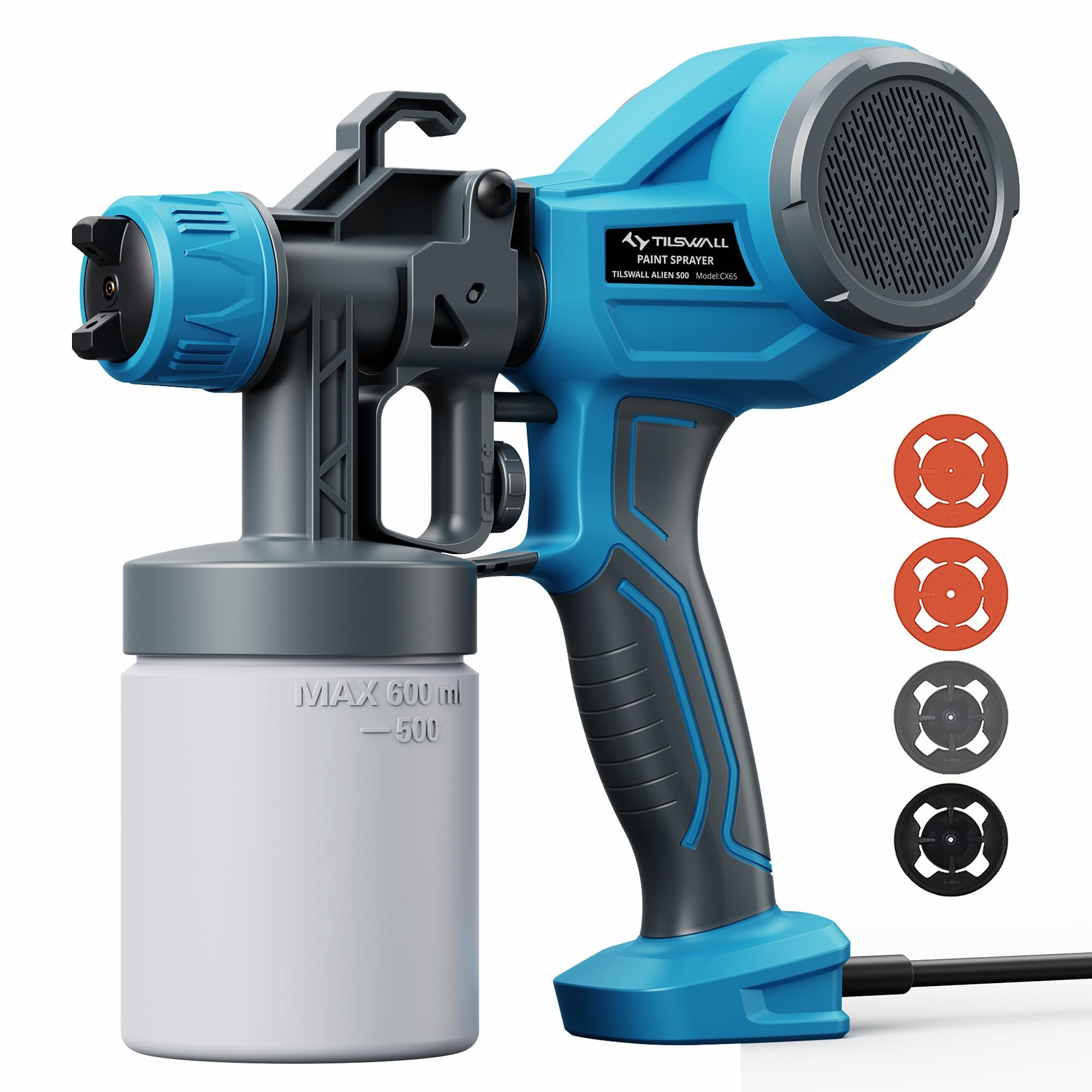 Tilswall Paint Sprayer, Ultra Light Fence Paint Sprayer Gun with 4 Nozzle Sizes, 3 Sprayer Patterns Ideal for Fences, Sheds,Garden, Furniture, Walls and Ceilings