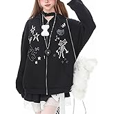 Dynict Womens Y2K Zip Up Cute Graphic Hoodies Cat Ears Casual Cartoon Harajuku Kawaii Clothes Oversize Streetwear Jacket
