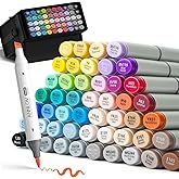ANNLOV Alcohol Markers Brush Tip, 50 Colors Dual Tip Art Marker Set with Soft Brush & Chisel Tip, Skin Tones & Blender, Tilt-Stand Easy Carrying Case for Artist Adults Kids Coloring Illustration