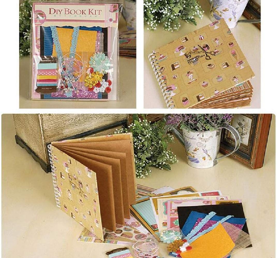 Gold Purple Dark Blue Pink Turquoise Green Flower 6inch Vintage Scrapbook Kit for Family Friend Kids DIY Polaroid Album Retro Scrapbooking