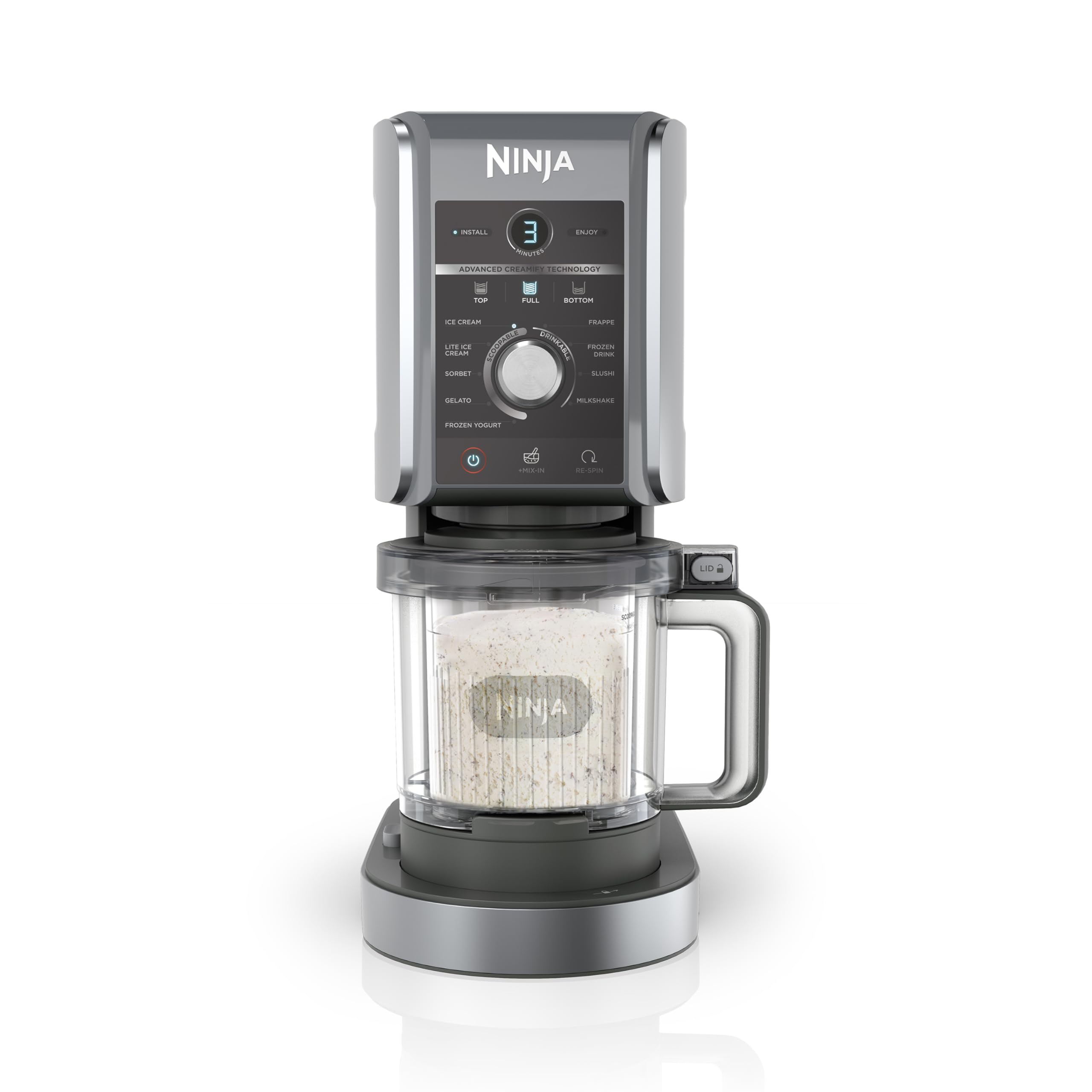 Ninja CREAMi Deluxe Eis-und Eisgetränkmaschine mit 2 Bechern, 10 Funktionen, macht Eiscreme, Gelato, Sorbet, Frozen Yoghurt, Milchshakes, Slushi & mehr, 2-in-1 Geschmacksoption, Silber, NC502EU