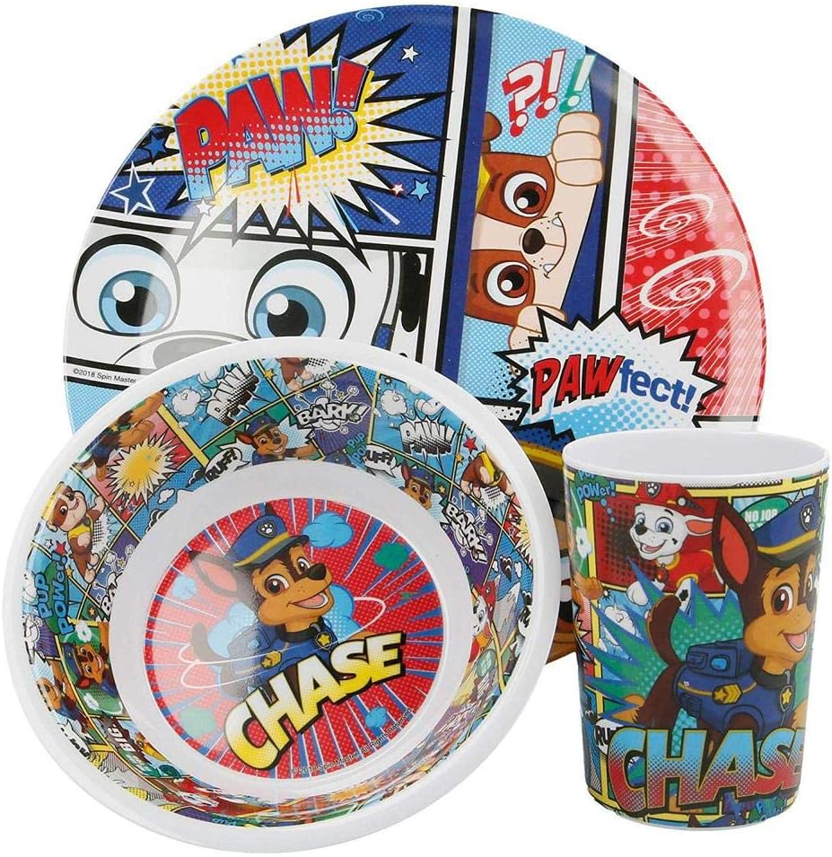 Stor 8412497189908Melamine Tableware 3-Piece Set Without Border, Paw Patrol Comic, Multicoloured